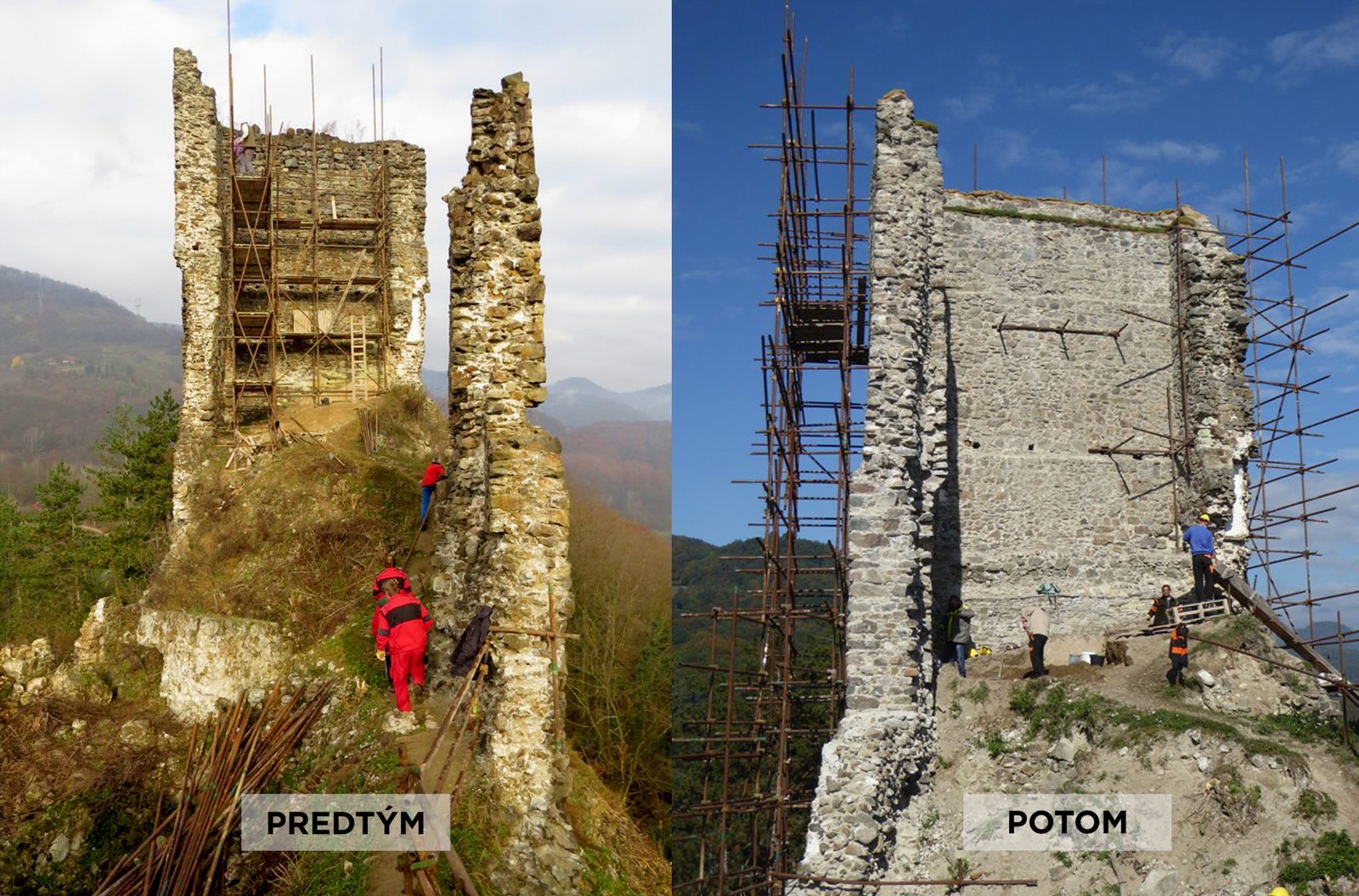 Záchranné práce na hrade Revište