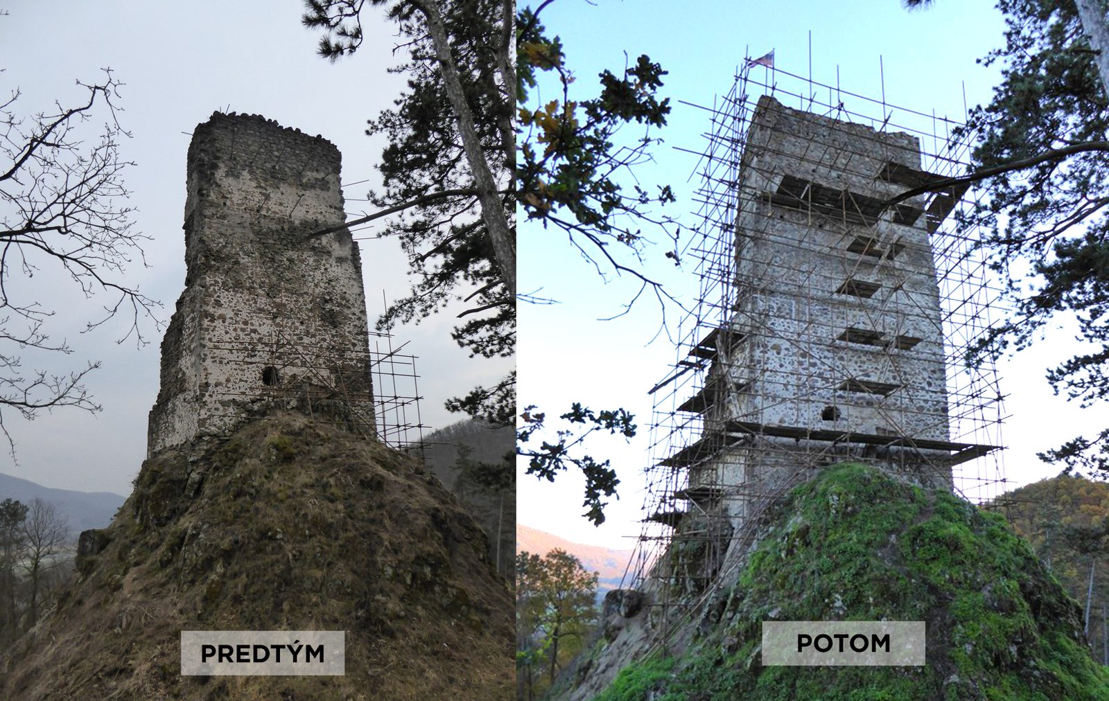 Záchranné práce na hrade Revište