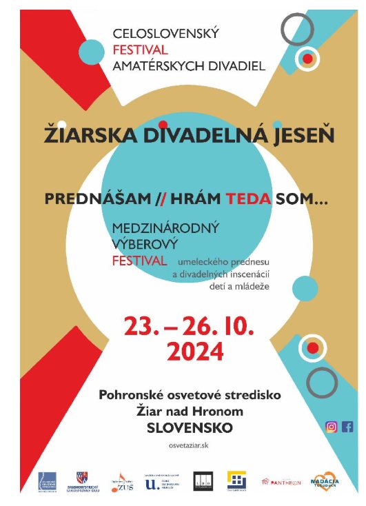 Plagát festivalu Žiarska divadelná jeseň – Prednášam, hrám teda som 2024